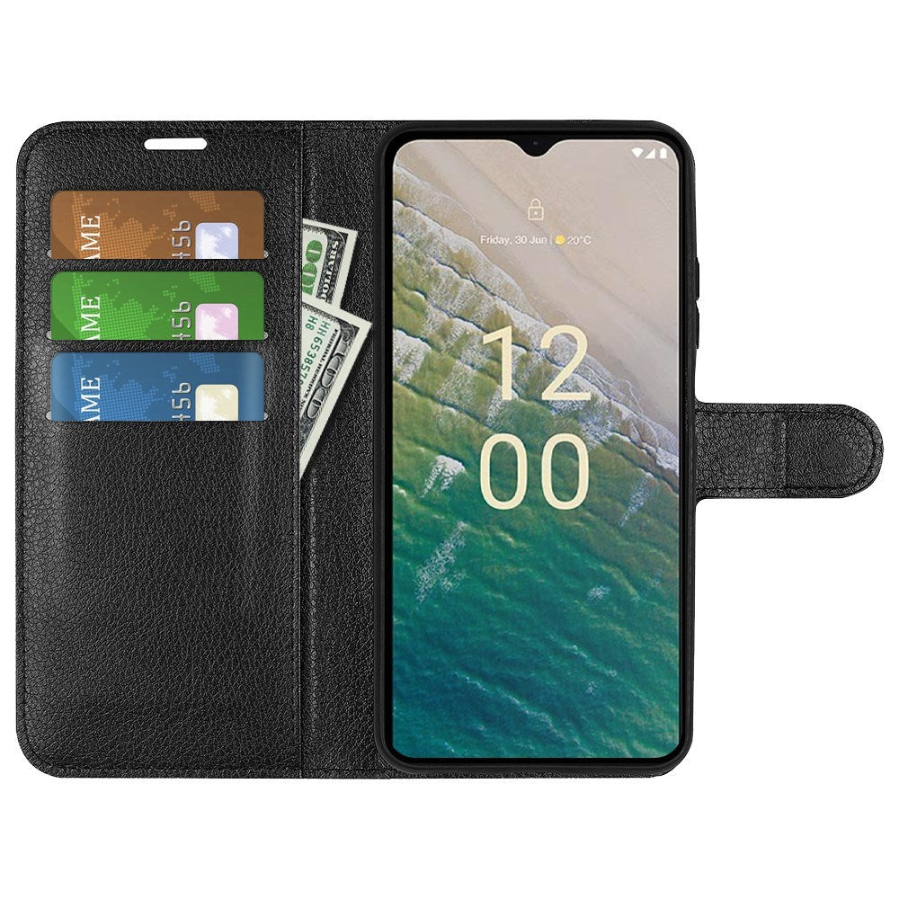 EIDERWOOD Nokia C32 Kunstskinn Flip Deksel m. Kortholder & Ståfunksjon - Svart
