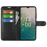 EIDERWOOD Nokia C32 Kunstskinn Flip Deksel m. Kortholder & Ståfunksjon - Svart