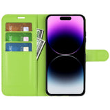iPhone 15 Pro Litchi Skinn Deksel m. Lommebok - Grønn