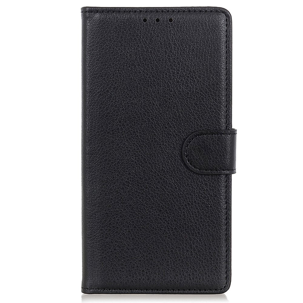 iPhone 15 Plus Litchi Skinn Deksel m. Lommebok - Svart