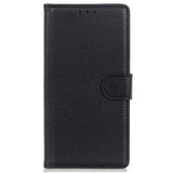 iPhone 15 Litchi Skinn Deksel m. Lommebok - Svart