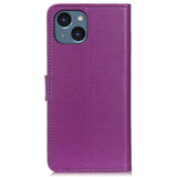 iPhone 15 Litchi Skinn Deksel m. Lommebok - Lilla