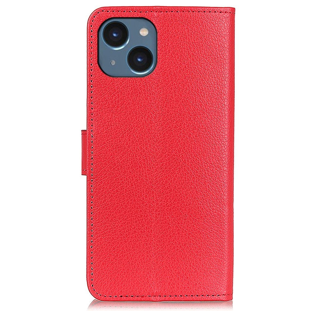 iPhone 15 Litchi Skinn Deksel m. Lommebok - Rød