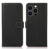iPhone 15 Pro Max Litchi Kunstskinn Deksel med Kortholder - Svart