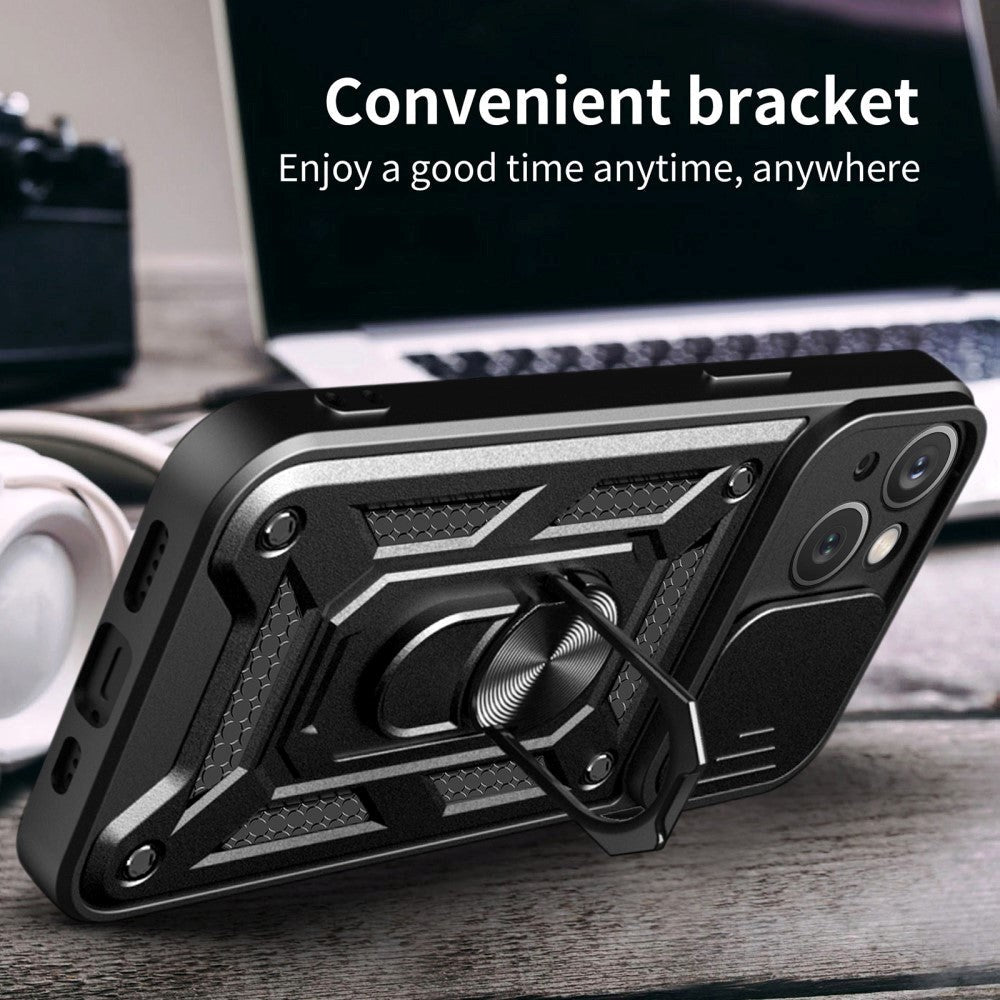 iPhone 15 Bakdeksel med Magnetisk Kickstand Og Cam Slider - Svart