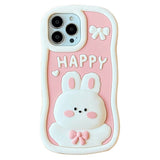 EIDERWOOD iPhone 14 Pro Max Silikon Deksel med 3D-Kanin - Rosa / Hvit