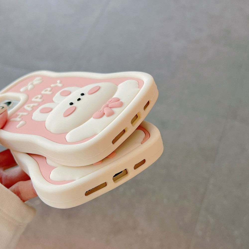 EIDERWOOD iPhone 14 Pro Max Silikon Deksel med 3D-Kanin - Rosa / Hvit