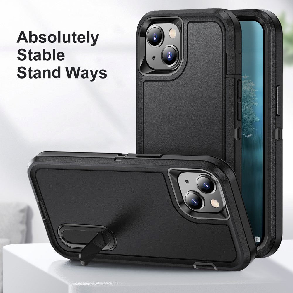 iPhone 15 Hybrid Håndverkerdeksel m. Stativ - Svart
