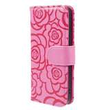 iPhone 15 Pro Kunstskinn Deksel m. Lommebok og Stropp - Kamelia Blomst - Rosa