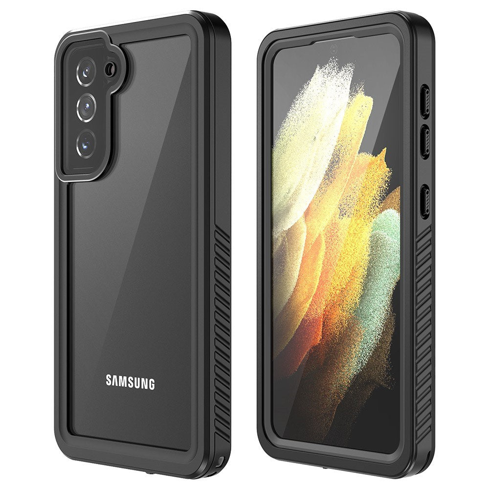 Samsung Galaxy S21 - Vanntett Hybrid Deksel m. Innebygd Skjermbeskytterfilm - Gjennomsiktig / Svart