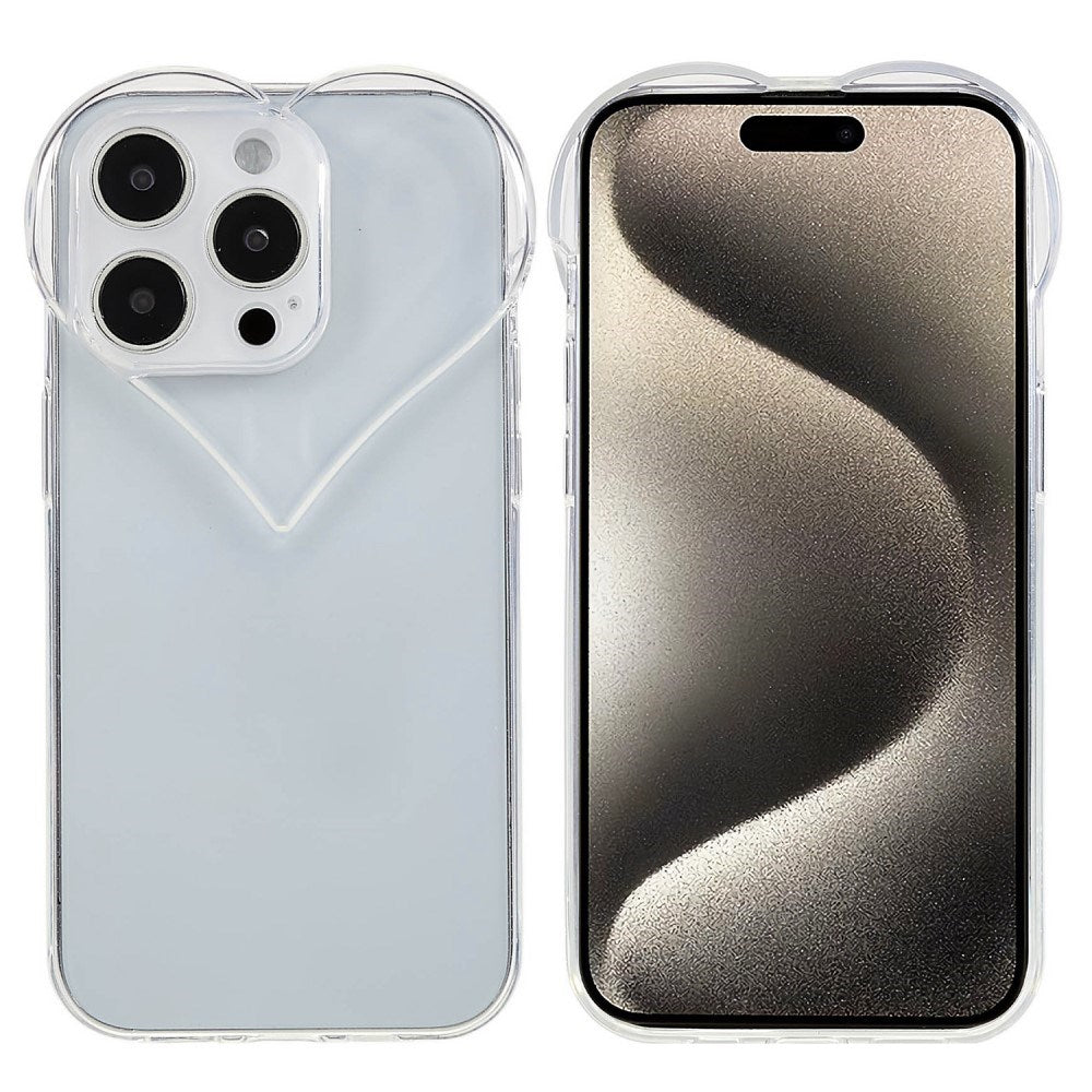 EIDERWOOD iPhone 15 Pro Fleksibelt Plast Deksel m. Hjerteform - Gjennomsiktig