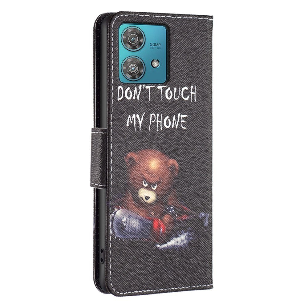 EIDERWOOD Motorola Edge 40 Neo Kunstskinn Flip Deksel med Lommebok & Trykk - "Don't Touch My Phone" Bjørn