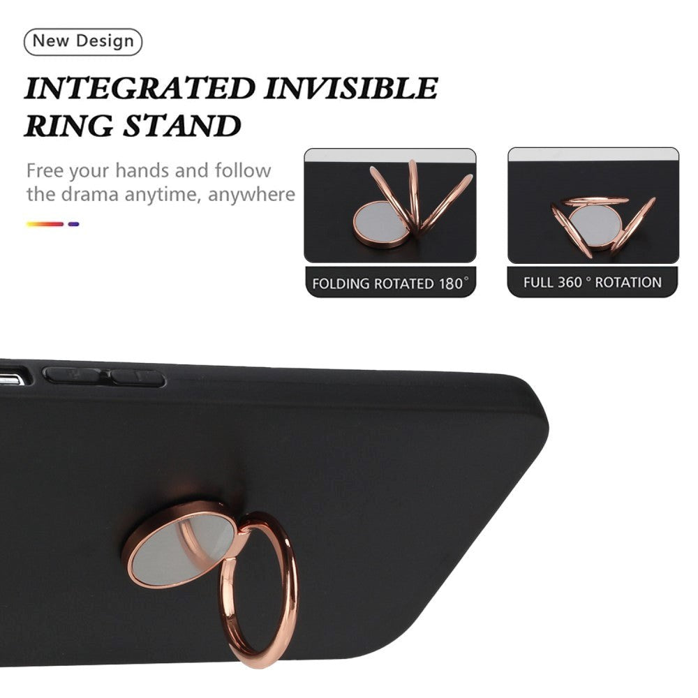 Google Pixel 8a Fleksibelt Plast Deksel med Magnetisk Ringstøtte – Svart med Rose Gold Ring