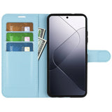 Xiaomi 14 Pro Kunstskinn Deksel m. Lommebok & Stativ - Lys Blå
