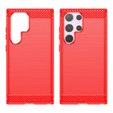 Samsung Galaxy S24 Ultra Brushed Carbon Fiber Fleksibelt Plast Deksel - Rød