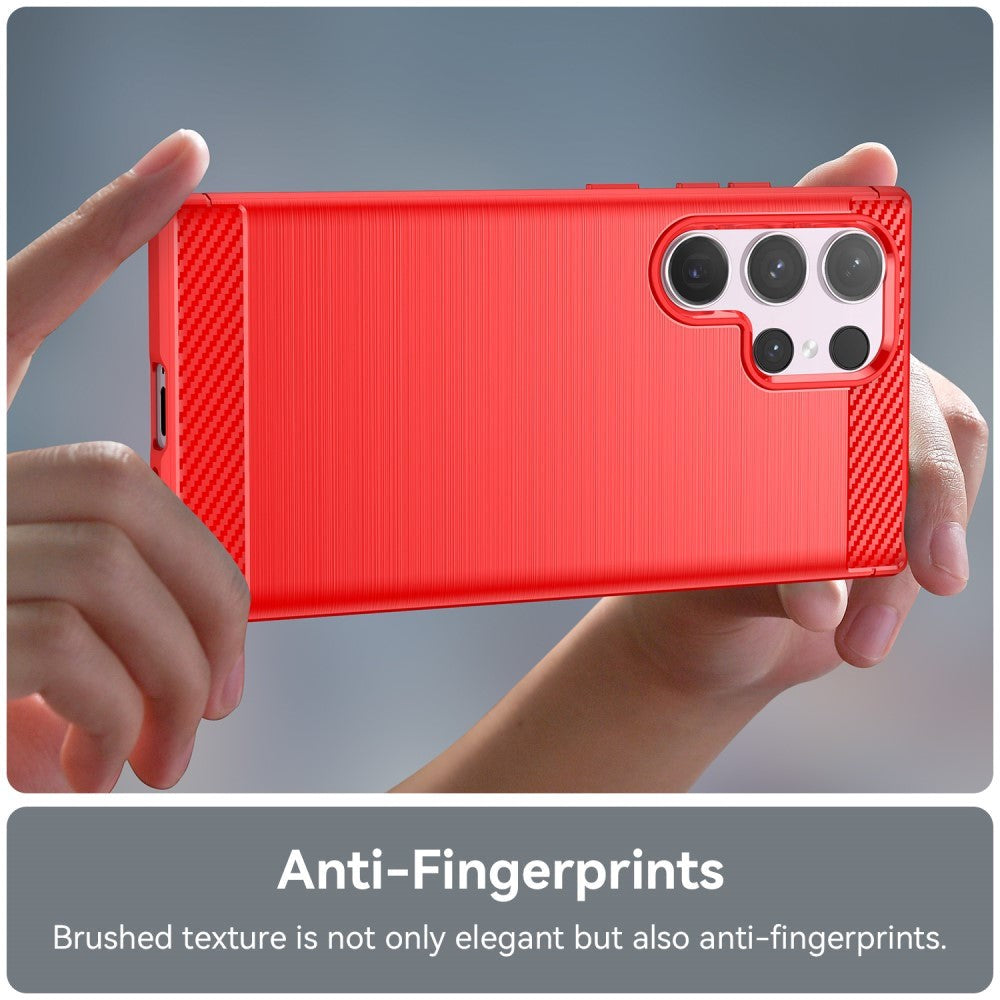 Samsung Galaxy S24 Ultra Brushed Carbon Fiber Fleksibelt Plast Deksel - Rød