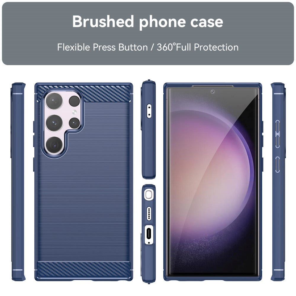 Samsung Galaxy S24 Ultra Brushed Carbon Fiber Fleksibelt Plast Deksel - Blå