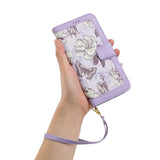 Samsung Galaxy S24 Ultra Skinn Deksel med Lommebok og Stropp - Lilla med Blomster og Sommerfugl