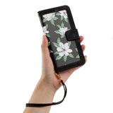 Samsung Galaxy S24 Ultra Skinn Deksel med Lommebok og Stropp - Svart med Blomster