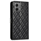 EIDERWOOD Motorola Moto G84 Skinn Flip Deksel m. Lommebok & Stropp - Rhombus - Svart