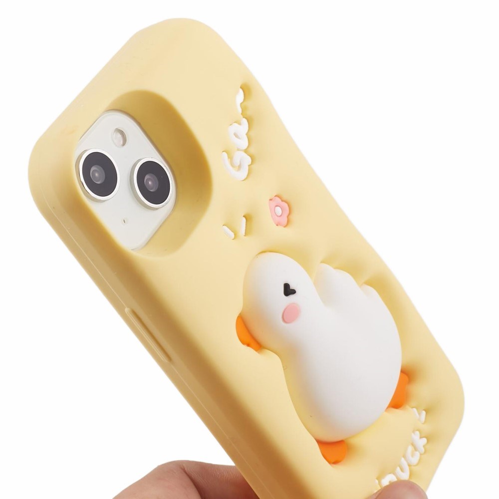 EIDERWOOD iPhone 14 Silikon Deksel med 3D Andedesign – Gul