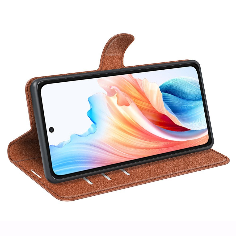 EIDERWOOD OPPO A79 (5G) Litchi Skinn Deksel med Lommebok og Stativfunksjon - Brun