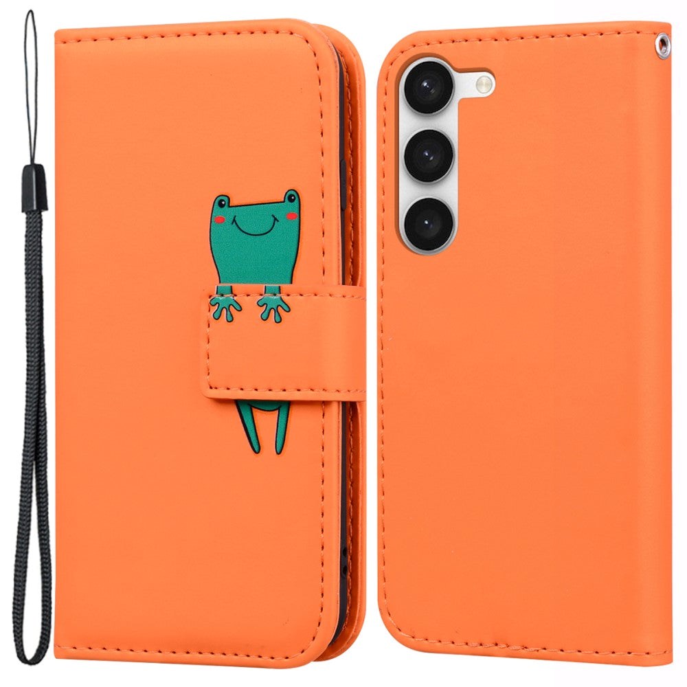 Samsung Galaxy S24+ (Plus) Flip Deksel med Stropp / Ståfunksjon / Kortholder - Oransje (Frosk)
