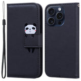 iPhone 15 Pro Flip Deksel med Stropp / Ståfunksjon / Kortholder - Svart (Panda)