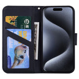 iPhone 15 Pro Flip Deksel med Stropp / Ståfunksjon / Kortholder - Svart (Panda)