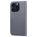 iPhone 15 Pro Flip Deksel med Stropp / Ståfunksjon / Kortholder - Grå (Hund)
