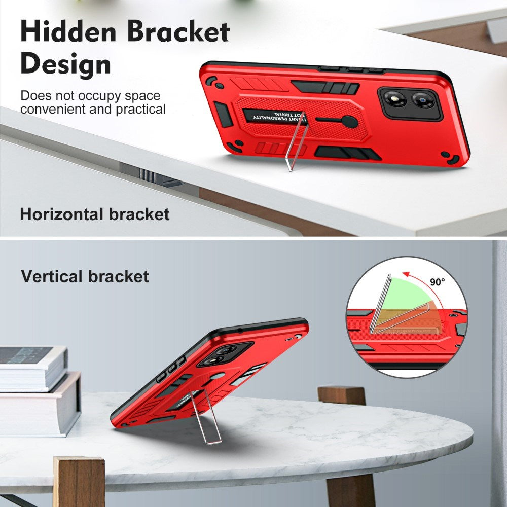 EIDERWOOD Motorola Moto E13 Håndverker Deksel m. Fingerring & Stativ - Rød