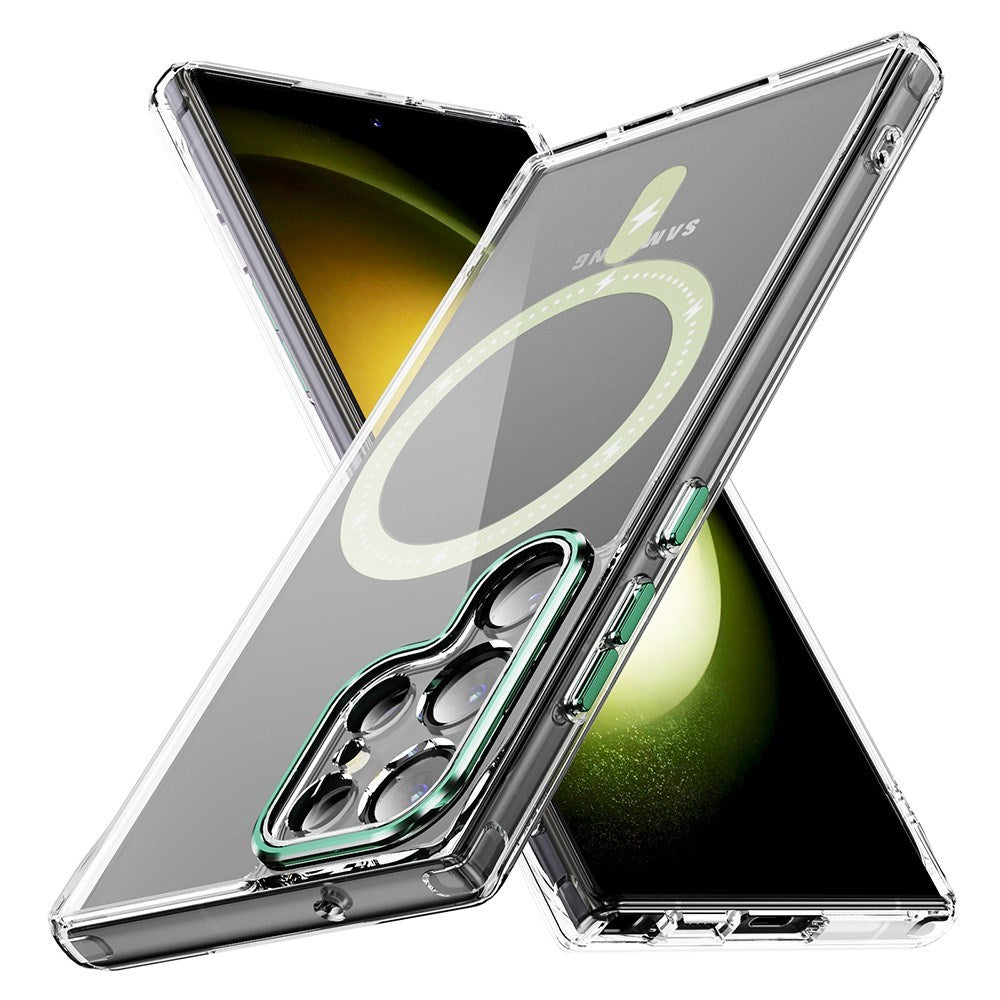 EIDERWOOD Samsung Galaxy S23 Ultra Hybrid Plast Deksel - MagSafe Kompatibel - Gjennomsiktig / Grønn