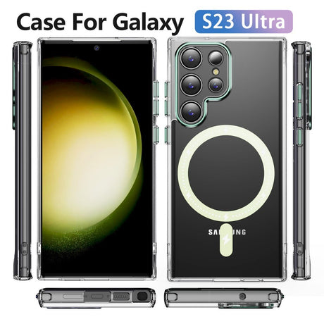 EIDERWOOD Samsung Galaxy S23 Ultra Hybrid Plast Deksel - MagSafe Kompatibel - Gjennomsiktig / Grønn