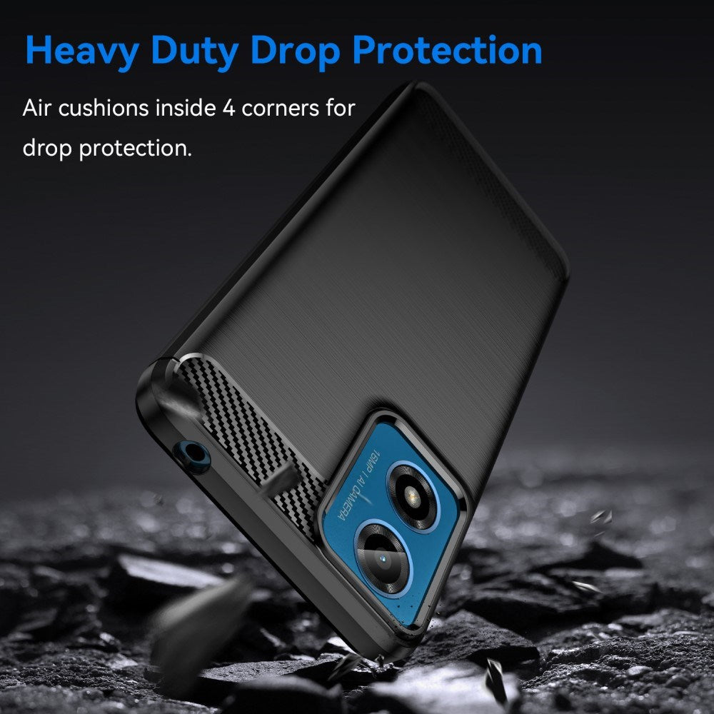 EIDERWOOD Motorola Moto E14 (4G) / G04 (4G) / G04s (4G) / G24 (4G) Brushed Carbon Fiber Fleksibelt Plast Deksel - Svart