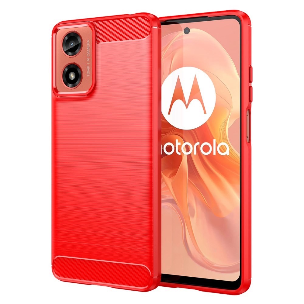 EIDERWOOD Motorola Moto E14 (4G) / G04 (4G) / G04s (4G) / G24 (4G) Brushed Carbon Fiber Fleksibelt Plast Deksel - Rød