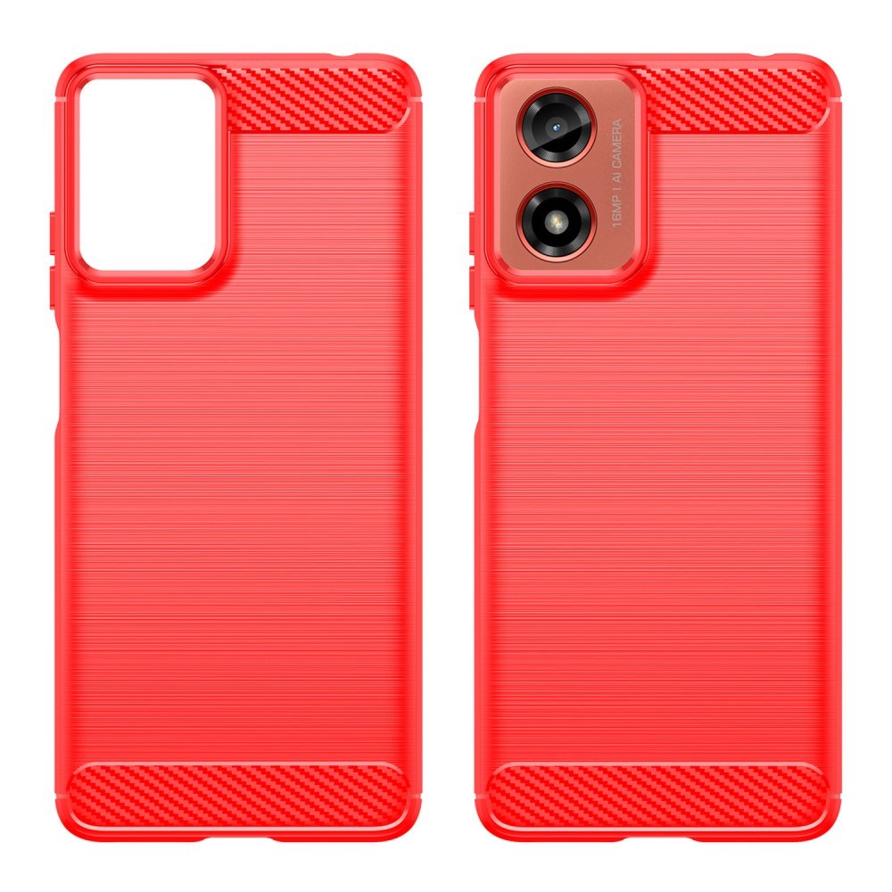 EIDERWOOD Motorola Moto E14 (4G) / G04 (4G) / G04s (4G) / G24 (4G) Brushed Carbon Fiber Fleksibelt Plast Deksel - Rød
