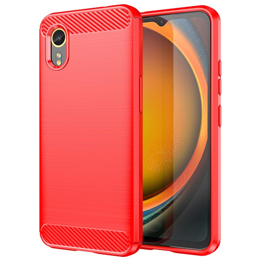 EIDERWOOD Samsung Galaxy Xcover 7 Brushed Carbon Fiber Fleksibelt Plast Deksel - Rød