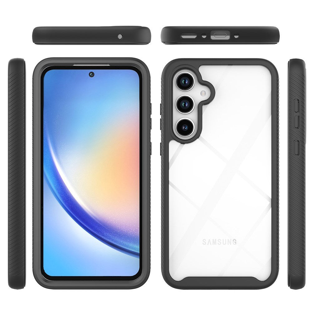 Samsung Galaxy A35 (5G) Deksel med Full Beskyttelse og Skjermbeskyttelsesfilm - Gjennomsiktig / Svart Kant