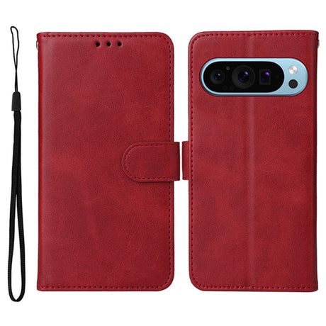EIDERWOOD Google Pixel 10 / 10 Pro / 9 / 9 Pro Kunstskinn Deksel med Lommebok & Stropp - Rød