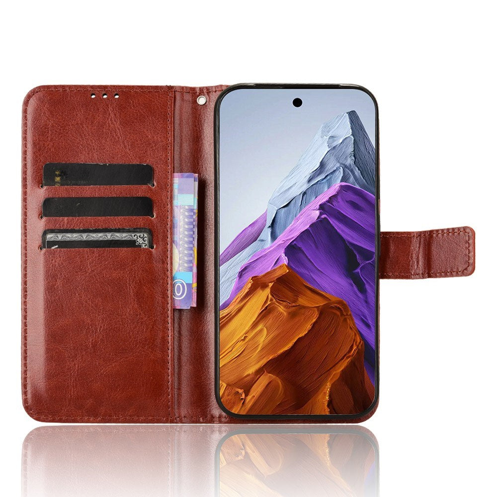 EIDERWOOD Google Pixel 9 / 9 Pro Kunst Skinn Flip Deksel med Stativ & Lommebok - Brun