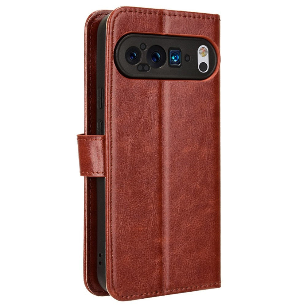 EIDERWOOD Google Pixel 9 / 9 Pro Kunst Skinn Flip Deksel med Stativ & Lommebok - Brun