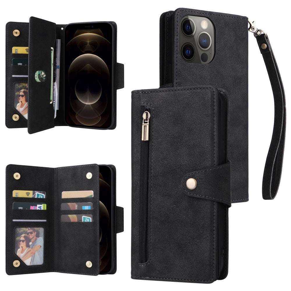 EIDERWOOD iPhone 12 Pro Max Flip Deksel med Kortholder & Glidelåslomme - Svart