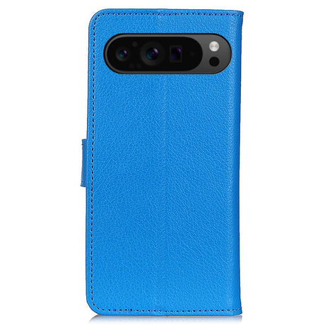 EIDERWOOD Google Pixel 10 / 10 Pro / 9 / 9 Pro Litchi Kunstskinn Deksel m. Veske - Blå