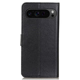 EIDERWOOD Google Pixel 10 / 10 Pro / 9 / 9 Pro Litchi Kunstskinn Deksel m. Veske - Svart