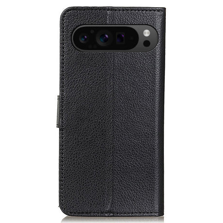 EIDERWOOD Google Pixel 10 / 10 Pro / 9 / 9 Pro Litchi Kunstskinn Deksel m. Veske - Svart