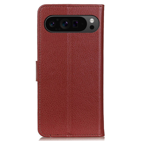 EIDERWOOD Google Pixel 10 / 10 Pro / 9 / 9 Pro Litchi Kunstskinn Deksel m. Veske - Brun