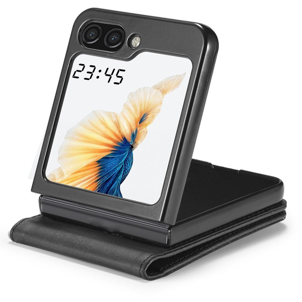 EIDERWOOD Samsung Galaxy Z Flip7 FE / Flip6 Kunstskinn Flip Deksel m. Kortholder & Ståfunksjon - Svart