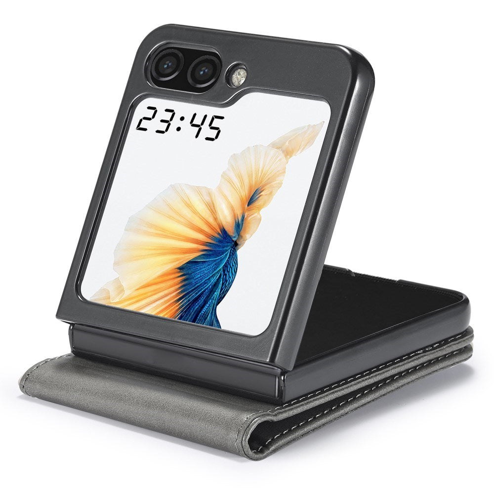 EIDERWOOD Samsung Galaxy Z Flip7 FE / Flip6 Kunstskinn Flip Deksel m. Kortholder & Ståfunksjon - Grå
