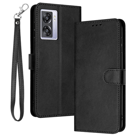 OPPO A77 (5G) / A57 / A57s EIDERWOOD Kunstskinn Flip Deksel m. Stropp - Svart
