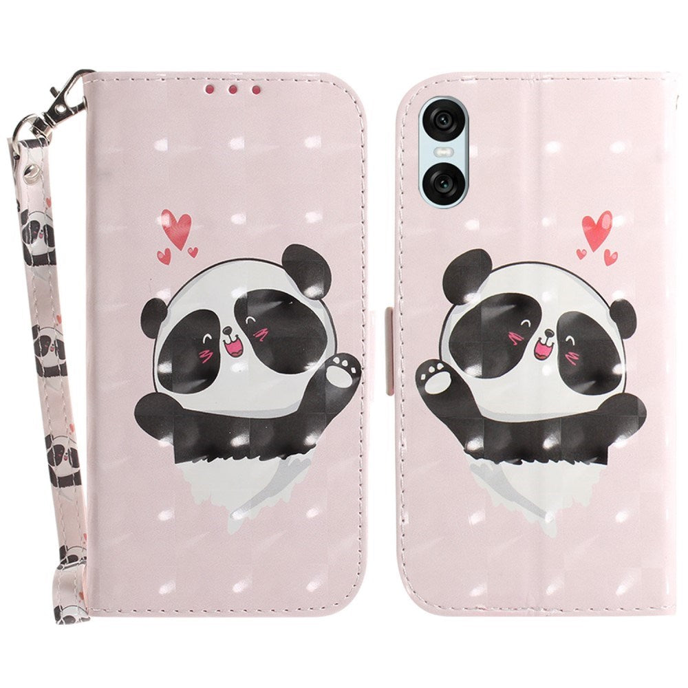 EIDERWOOD Sony Xperia 5 VI Kunstskinn Deksel med Lommebok og Stropp - Glad Panda
